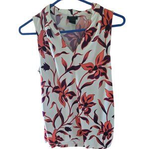 Ann Taylor Orange and Purple Flower V-neck Top Small